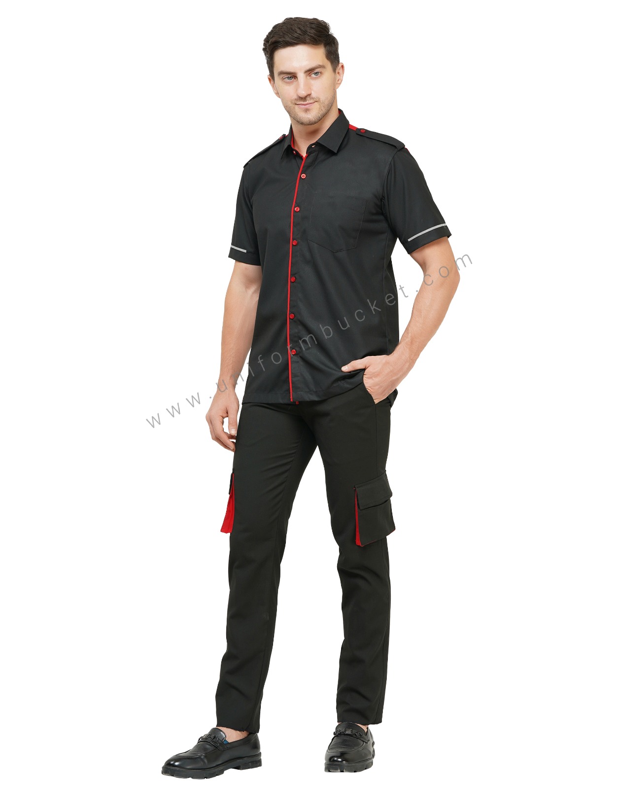 BLACK WORKWEAR MALE SHIRT WITH RED TRIM & HIGH VISIBILITY TAPE thumbnail 3